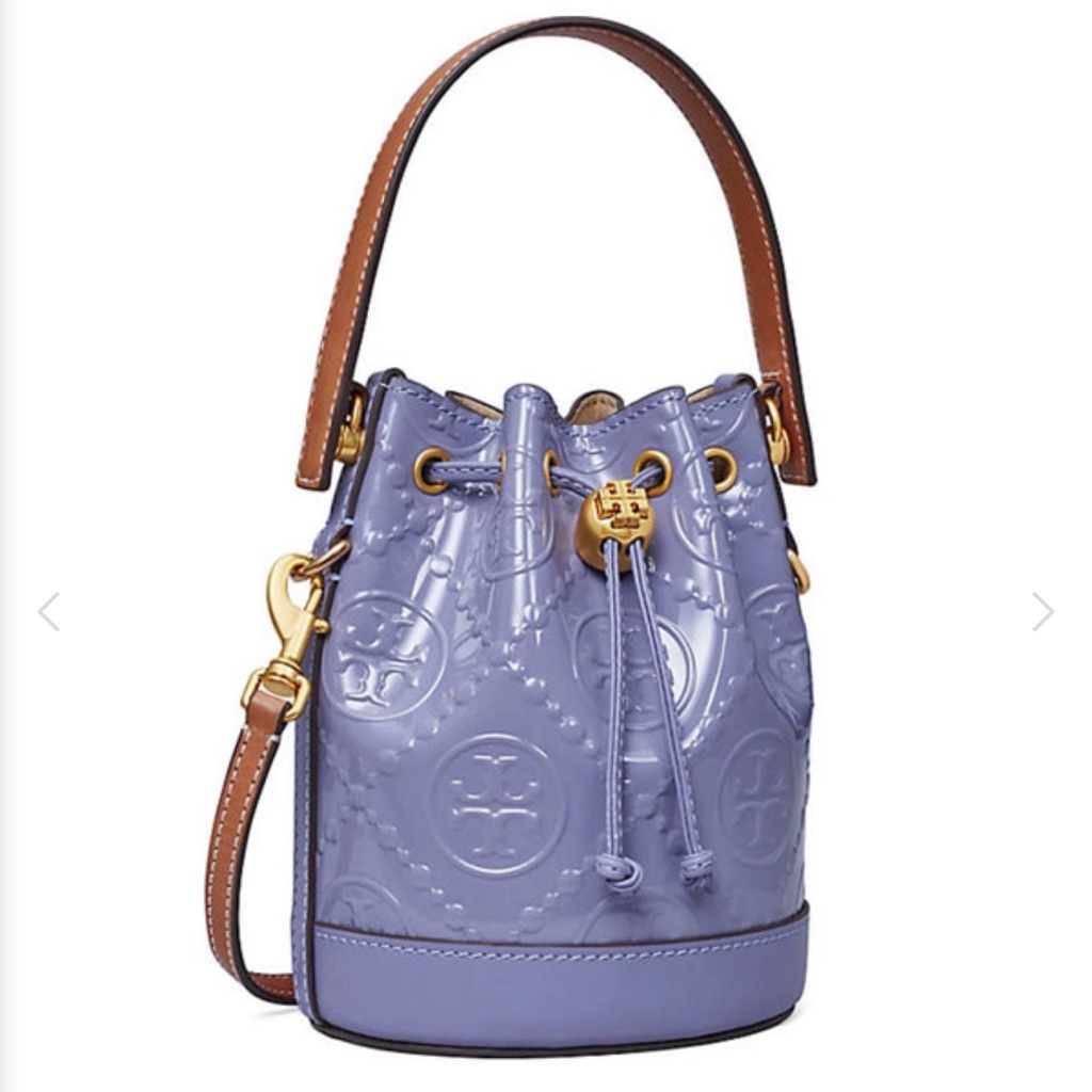 Tory Burch T Monogram Patent Embossed Mini Bucket Bag Dark Lotus (Purple)